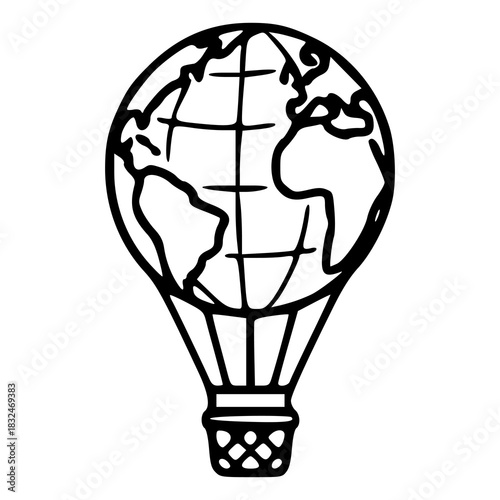 global travel hot air balloon line art