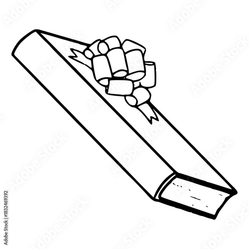 line art of long gift box with elegant bow