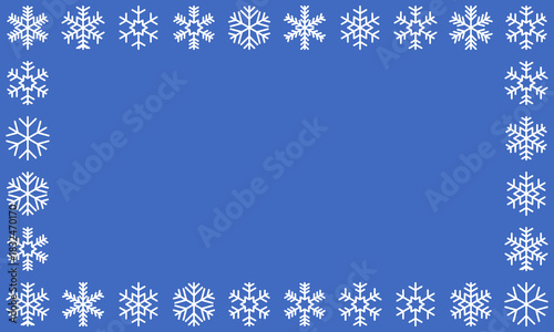 white snowflakes frame, christmas announcement message template, new year greetings blue background