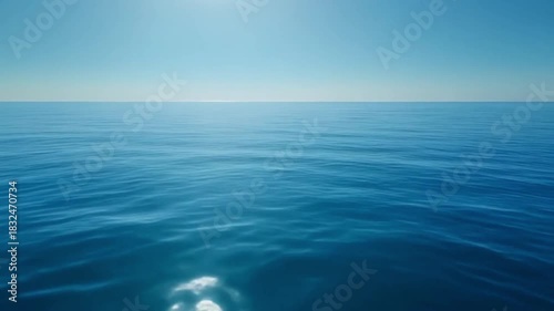 Cinematic view of deep blue waves, camera drifting left to right, clean water reflection details, no shadows, natural realism