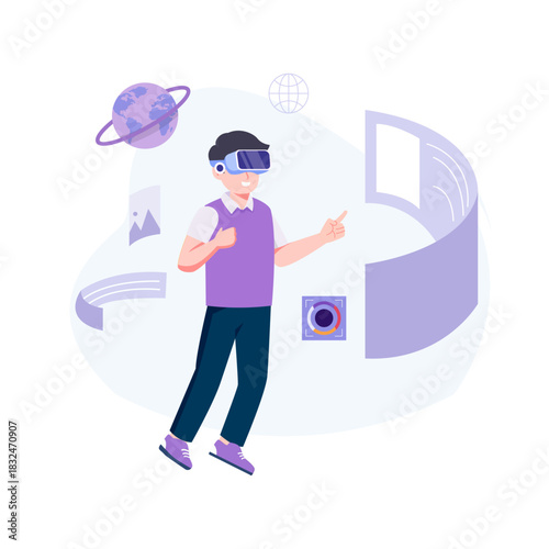 Cyberspace isolated. Virtual reality technology, gaming and education. People collection of scenes in flat design. Vector illustration