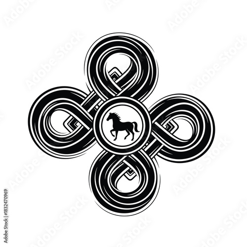 Intricate Celtic Knot Symbol with Horse Silhouette in Center
