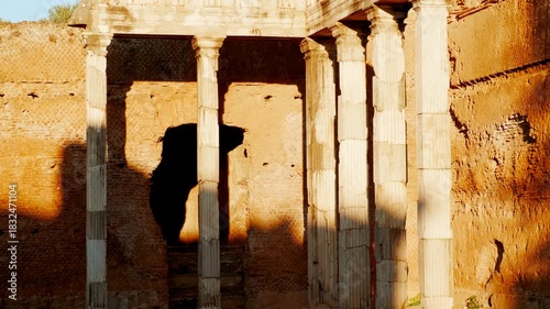 Hall with Doric Pillars at Hadrians Villa at Hadrian's Villa, or Villa Adriana, in Tivoli, Rome, Italy, built around AD 120 by Roman emperor Hadrian