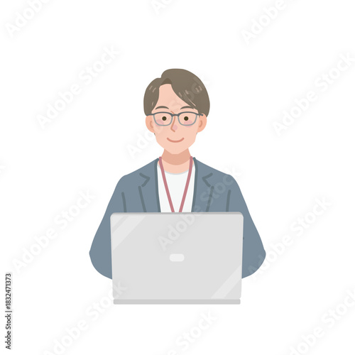 パソコンを使うカジュアルな服装のビジネスマン