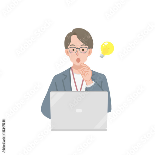 アイデアを思いつくカジュアルな服装のビジネスマン