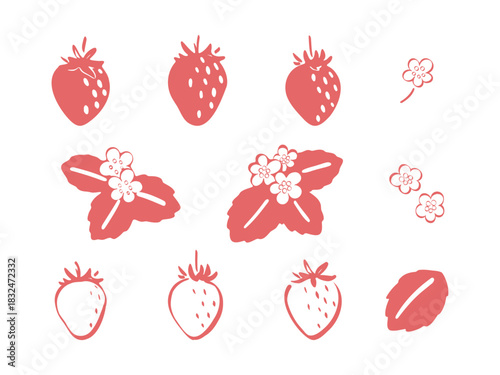 手書きのかわいいイチゴのアイコンセット