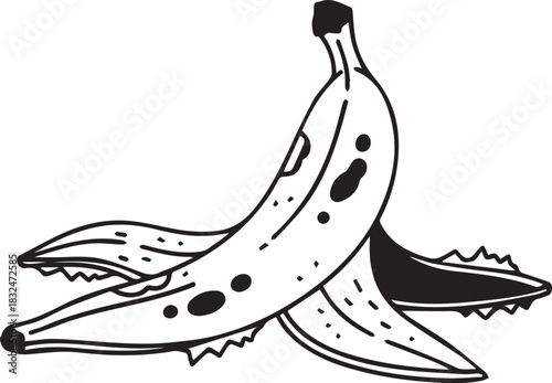 Whimsical banana peel illustration for playful designs, adding a touch of quirky charm to your projects, perfect for food blogs, recipe cards, and healthy eating campaigns