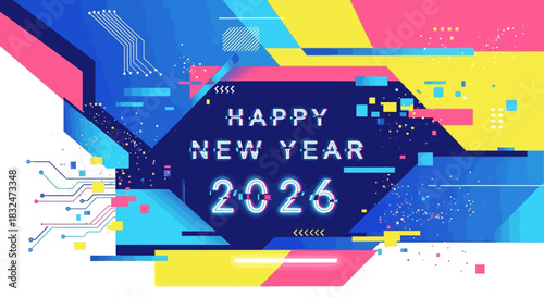 Glitch Pop 2026 Digital Festive Flat Art
