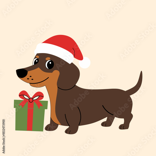christmas dog with gift