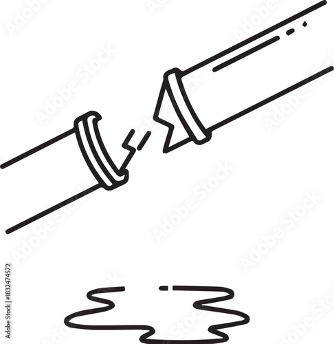 Damaged pipe leaking water, a plumbing disaster needing repair, illustrating problems, maintenance issues, and home emergencies from a scalable vector graphic