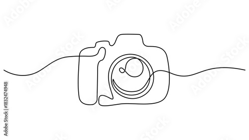 Continuous one line drawing of film camera line art transparent background vector illustration. Minimal symbol of photography. Vector line editable illustration of professional camera