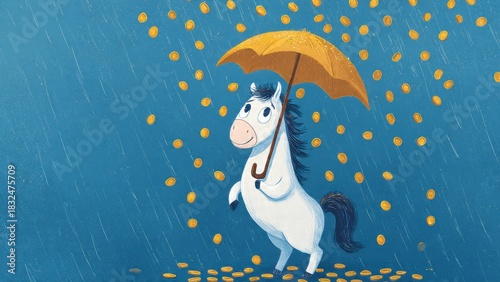 Cute 3D Horse Character Holding an Umbrella