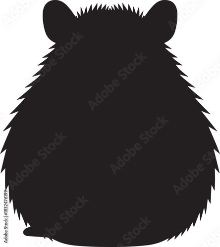 Spiny mammal silhouette vector illustration, depicting a hedgehog or porcupine from a rear perspective, showcasing characteristic sharp quills, isolated graphic.