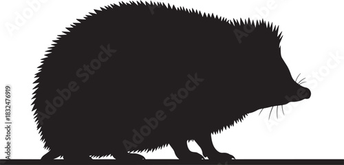 Hedgehog silhouette vector illustration. cute nocturnal mammal with spiny coat and small snout, commonly found in gardens and woodlands.