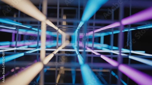 Abstract Cube Grid Tunnel Flying Through Digital Space Concept