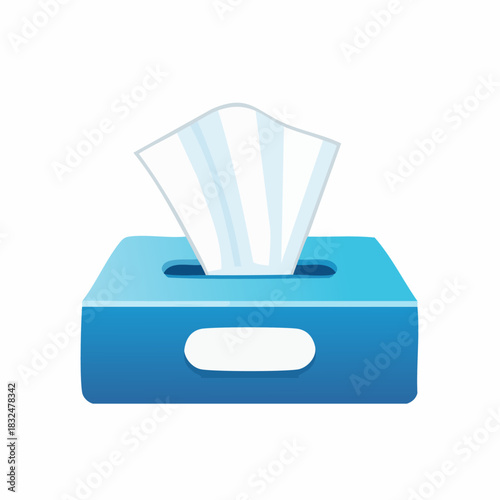 Blue tissue box with white tissues for cleaning and hygiene.