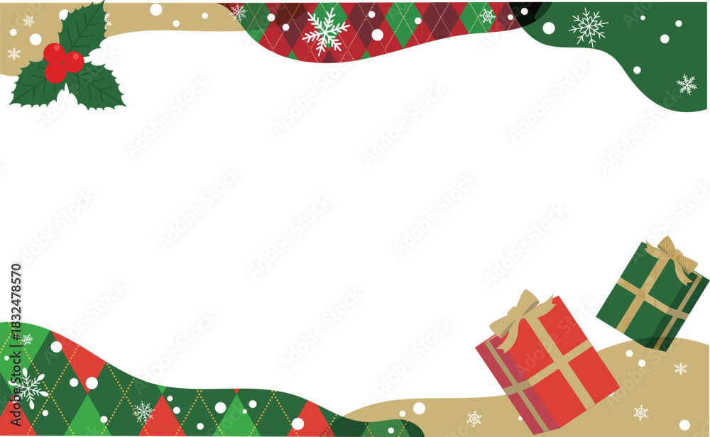 Obraz premium 柊とクリスマスプレゼントの背景フレーム