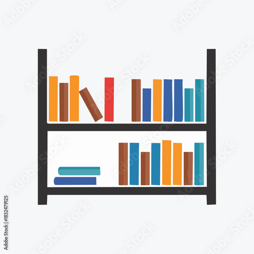 Bookshelf Illustration with Colorful Books on Shelves.