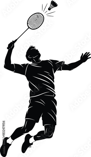 Badminton Smash Silhouette | Black & White Vector Racket Sport Art
