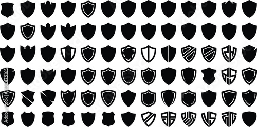 Massive Collection of Various Black Shield Vector Icons and Logo Templates, Perfect for Security, Protection, Defense, and Medieval Gaming Design Projects