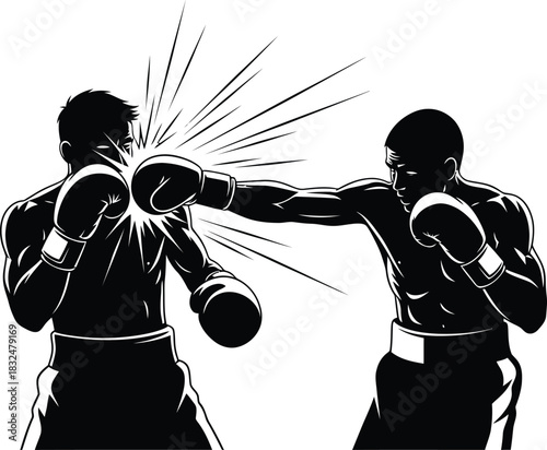 Boxer Throwing Punch Silhouette | Black & White Vector Fighting Art