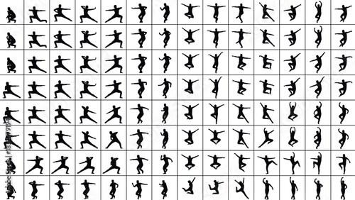Extensive Collection of Yoga, Exercise, and Stretching Silhouettes in Multiple Poses, Ideal for Fitness, Wellness, Studio, and Health Graphic Design Projects
