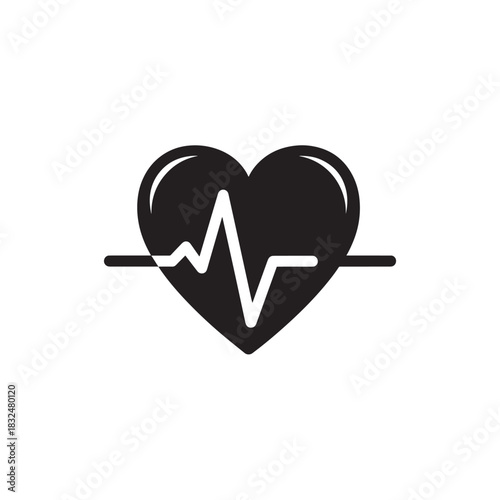 Black heart shape with electrocardiogram line graphic icon pulse heartbeat