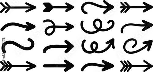 Various Arrow Designs on a White Background Pointing in Different Directions