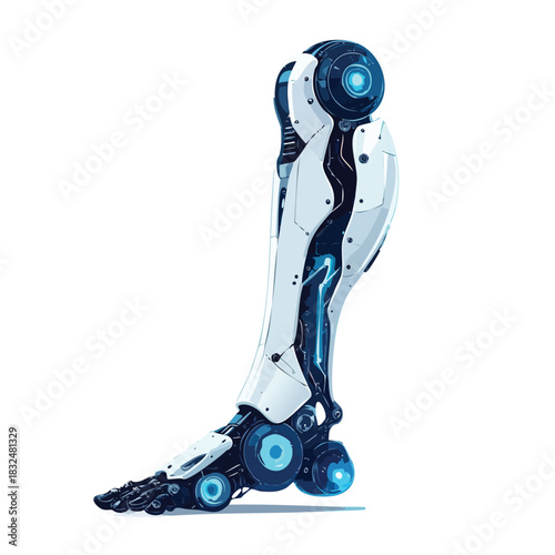 Sleek futuristic robotic prosthetic leg with glowing blue details