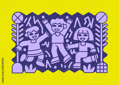 Diverse Children Playing Together in Colorful Park Scene