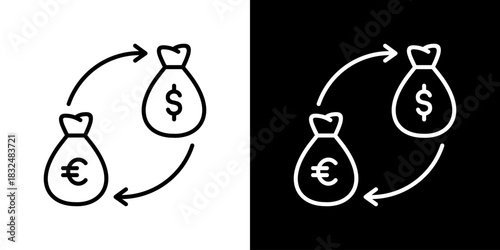 Exchange Icon With Euro Symbol. Fresh Line Design Built For Creative Flexibility In Light And Dark Versions.