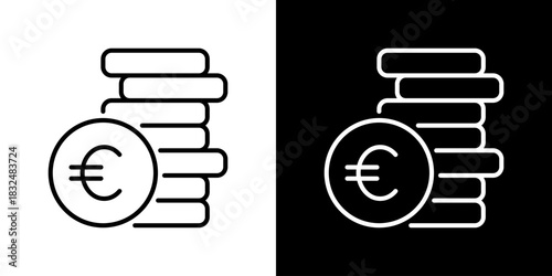 Coin Stack Icon With Euro Symbol. Fresh Line Design Built For Creative Flexibility In Light And Dark Versions.
