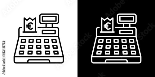 Cash Register Icon With Euro Symbol. Fresh Line Design Built For Creative Flexibility In Light And Dark Versions.