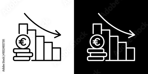 Chart Down Icon With Euro Symbol. Fresh Line Design Built For Creative Flexibility In Light And Dark Versions.
