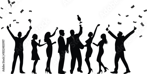 Vector illustration of the evolution of people dancing silhouettes for fun and party