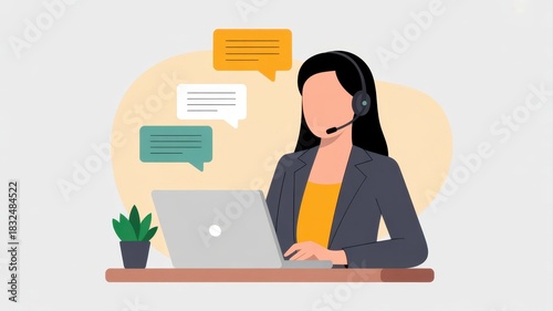 Customer Support in Focus: An illustrated representation of a customer service professional, engrossed in aiding clients, embodies effective communication, digital interaction, and expert assistance.