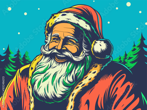 Traditional Santa Claus Character Portrait with Red Suit and White Beard