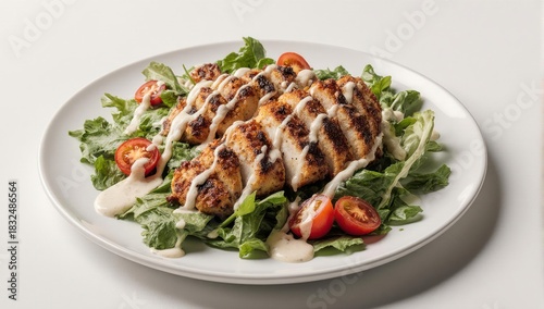 Delicious Grilled Chicken Salad with Fresh Arugula and Cherry Tomatoes.