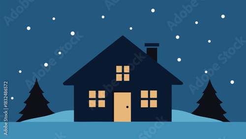 Winter landscape with a cozy residential building illustration, perfect for a Christmas real estate icon set