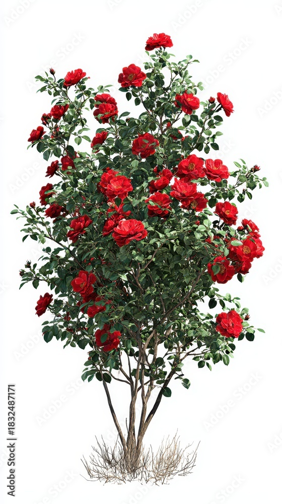 Naklejka premium Vibrant red rose bush on white