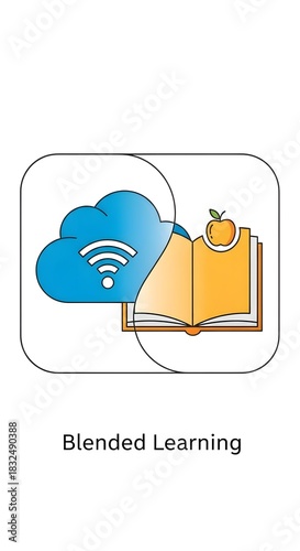 Comprehensive digital education concept symbolizing the integration of online cloud resources with traditional book-based knowledge for modern hybrid learning environments