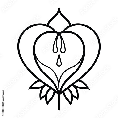 Bleeding heart flower botanical contour line vector illustration