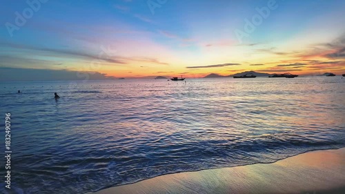 Timelpase of landscape on the sea at sunrise enjoying freedom and life. This vibrant moment captures the joy of a summer vacation by sea, filled with warmth and freedom.
