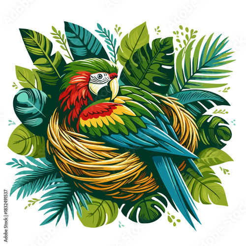 vector illustration of macaw nest bird