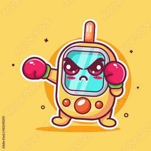 serious glucose meter character mascot playing boxing sport isolated cartoon