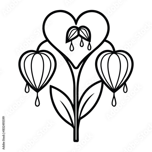 Bleeding heart flower outline vector in elegant hand drawn style