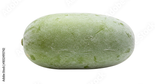 A single fresh green raw mango fruit, an unripe tropical produce often used in various cuisines, isolated on transparent background