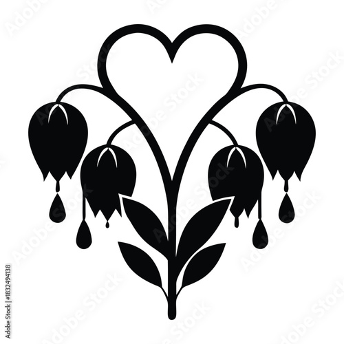Bleeding heart flower silhouette vector icon isolated on white background