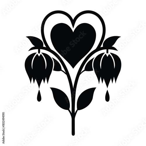 Bleeding heart flower silhouette botanical vector illustration for nature themes