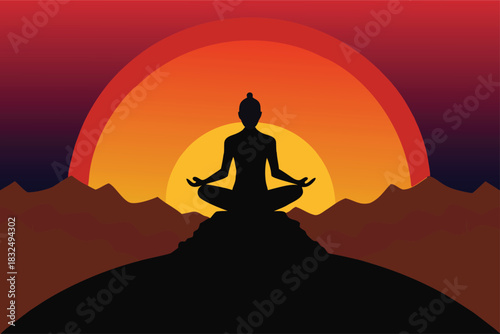 Find inner peace with mindful yoga at sunset, perfect for wellness retreats or spiritual guidance, beautiful silhouette with vibrant colors